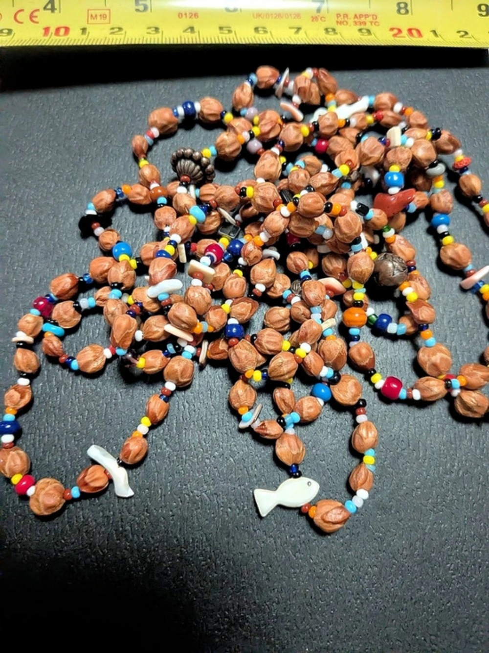 Vintage Native American Ghost Bead Necklace Juniper Berry Shell Accents